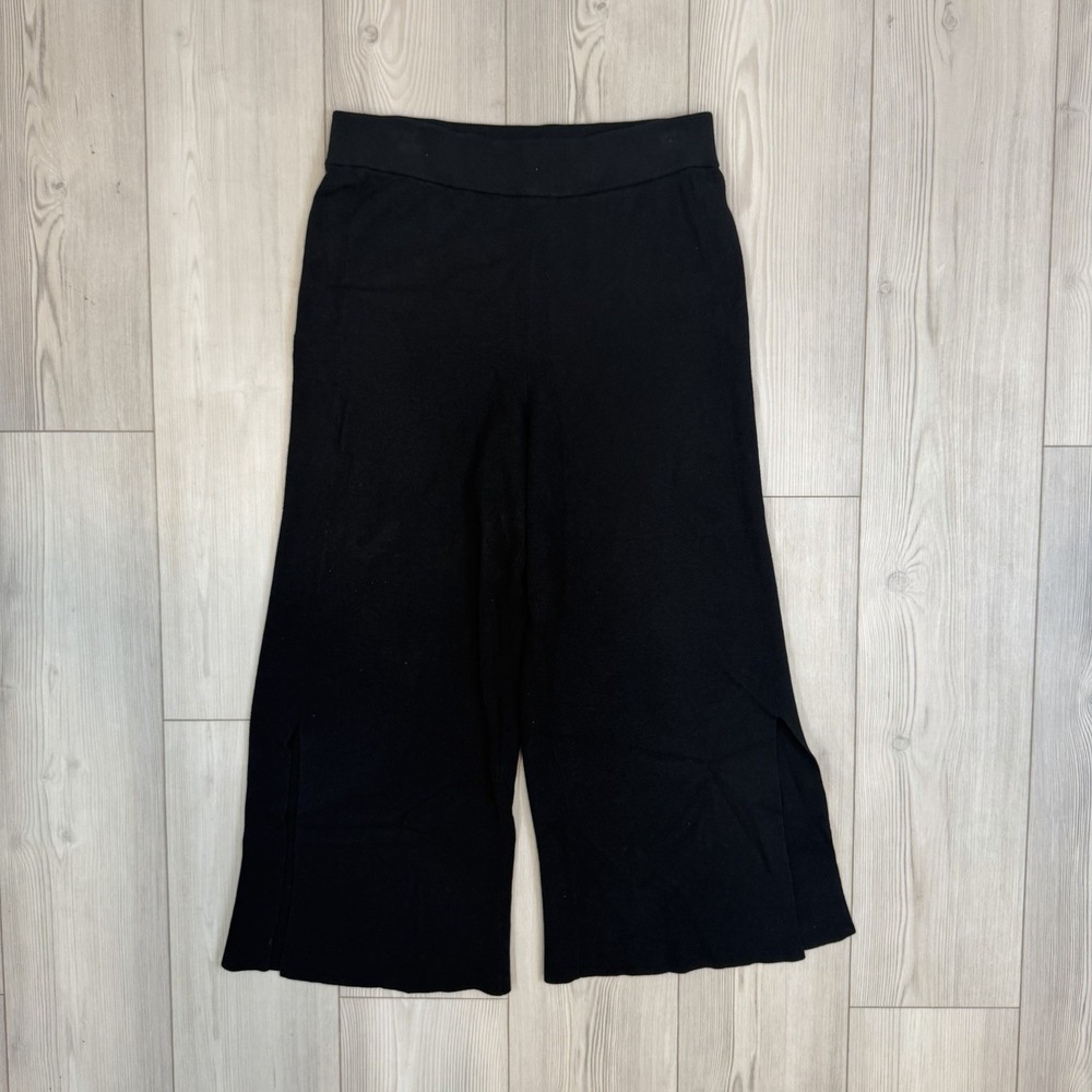 Eileen Fisher Medium Sweater Knit Wide Leg Cropped Pant Pull On Tencel Cotton